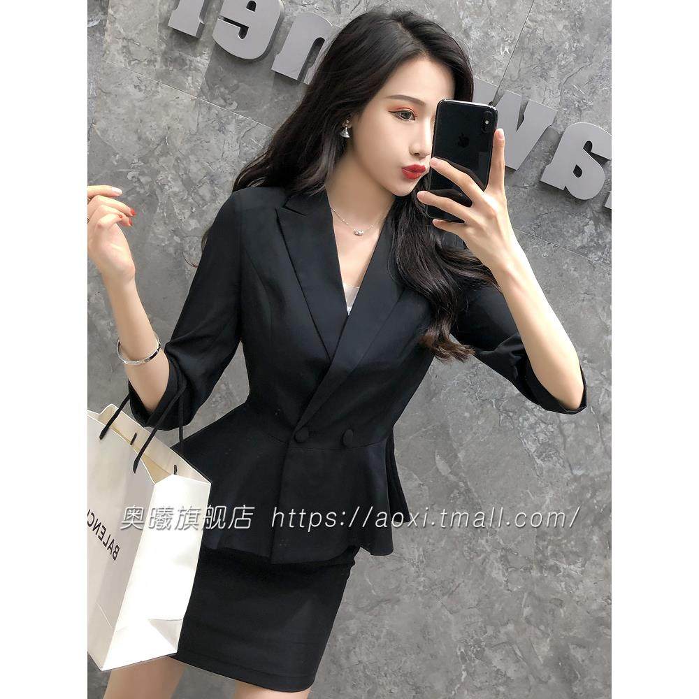 新款职业装西装套装上班气质空姐制服工作西服裙套装端庄大气黑色