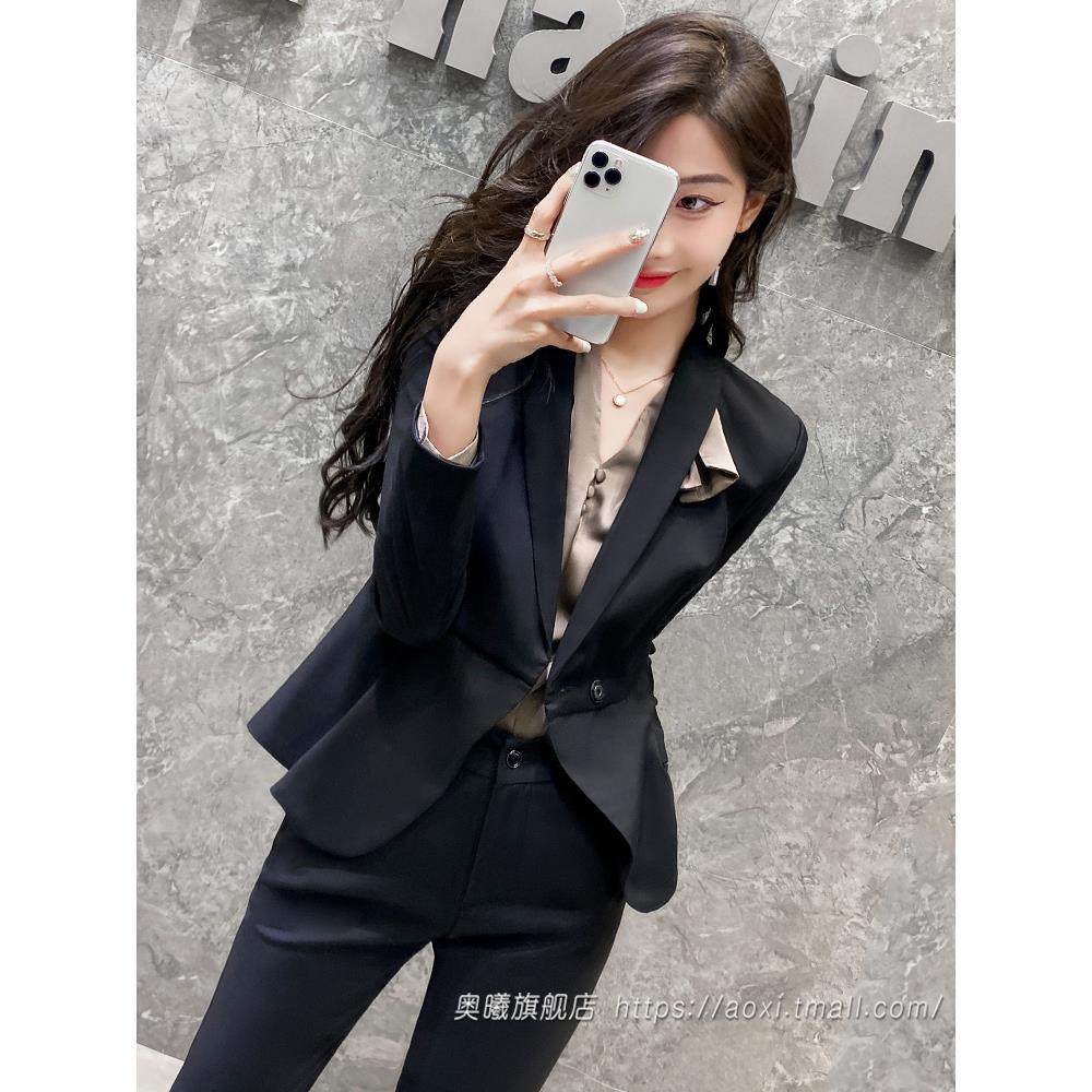 黑色西装套装女2024新款春季通勤职业装小个子气质高级感西服外套