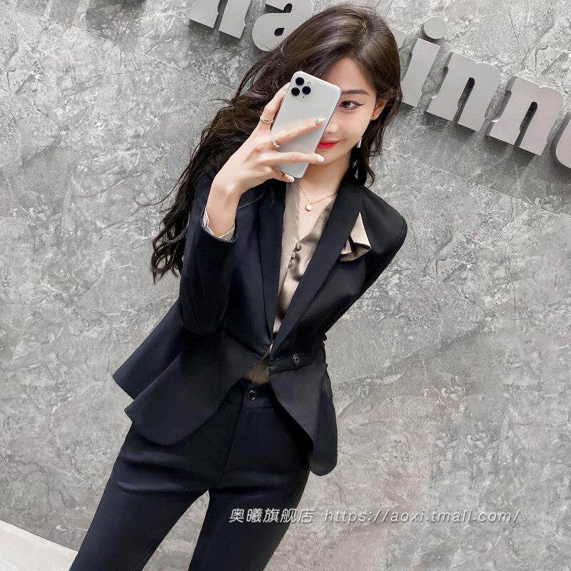 黑色西装套装女2024新款春季通勤职业装小个子气质高级感西服外套