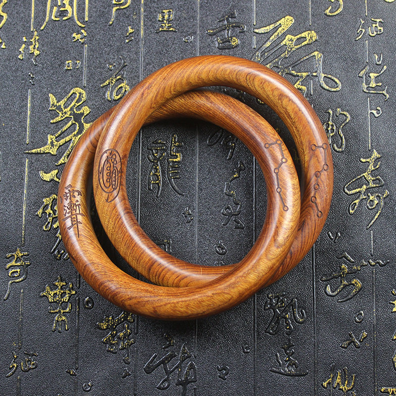 天然雷击枣木雕刻紫薇金光讳六七星乾坤圈手镯纯手工木制品配饰