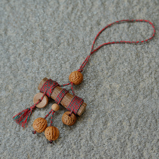 桃木鲜枝子挂件棉绳野生天然桃核平安扣婴儿宝宝随身护外出惊防