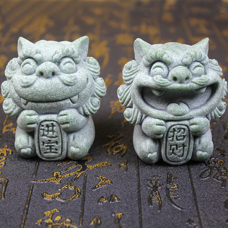 国朝风小号狮子一对石狮子茶宠摆件创意家具装饰饰品