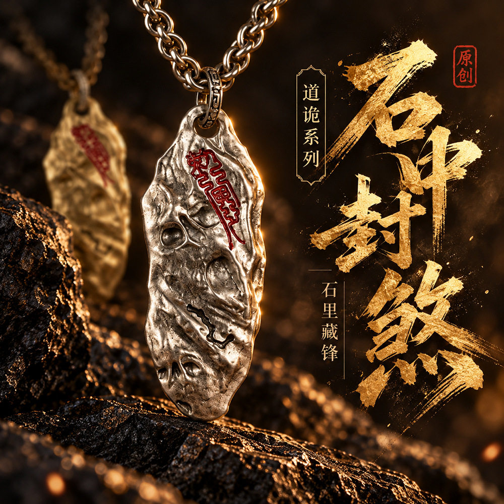 道系文创饰品暗黑风肌理感吊坠原创设计古篆铭文复古做旧工厂定制