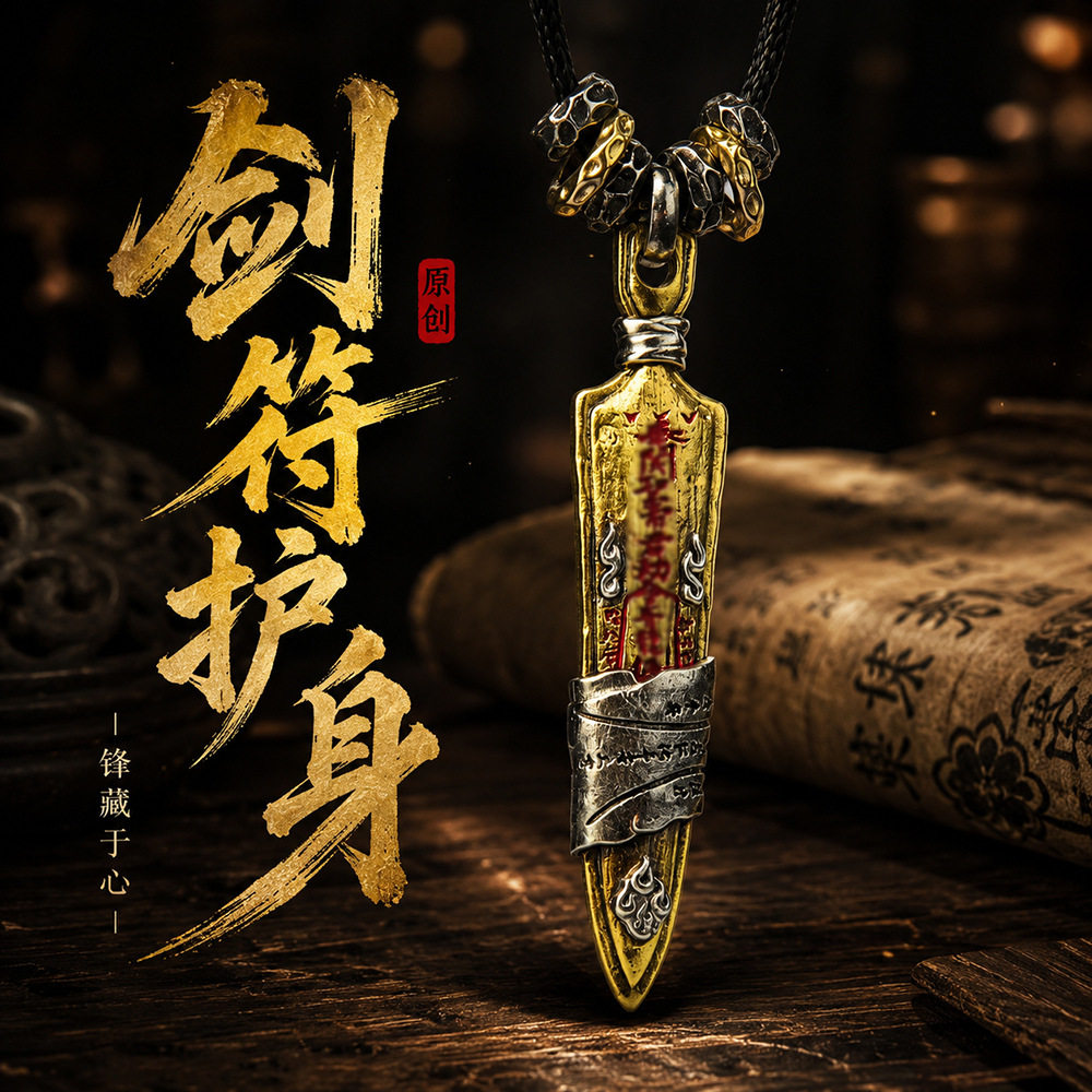 道系文创剑符吊坠原创小众设计复古做旧个性百搭潮流男款道系项链