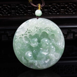 天然A货翡翠财运亨通立体加厚精工玉石种老高冰挂件吊坠玉佩玉美