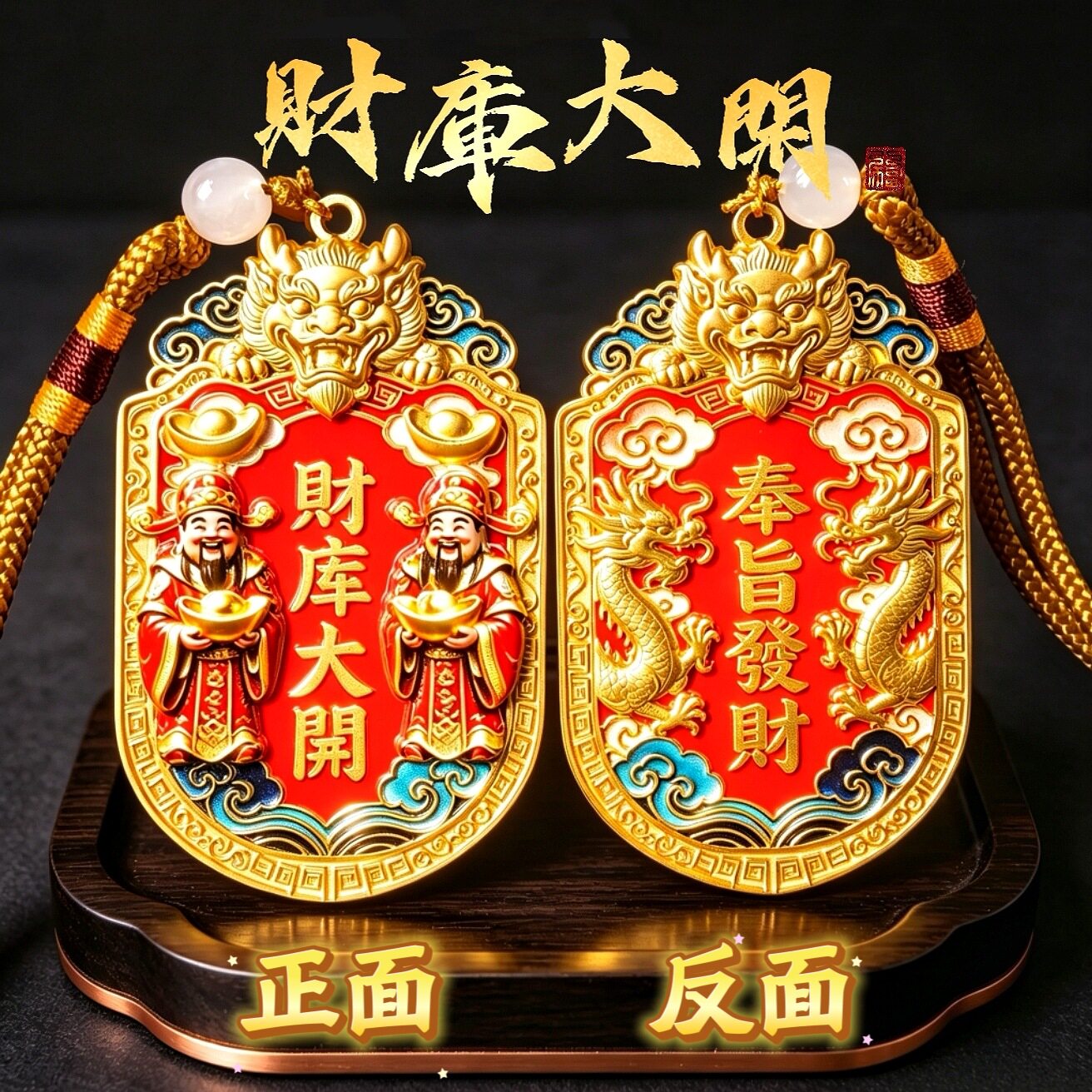 財庫大開合金车挂装饰钥匙扣 国风挂件 男女通用吉祥吊牌