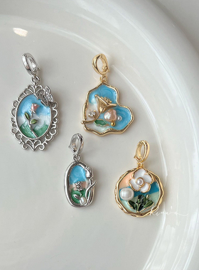 Rina's 油画质感手工滴油玫瑰心简约项链手链用可拆卸可打开吊坠