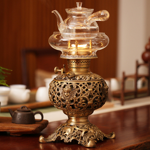 潮汕煮茶灯空气灯 活火烧水煮茶炉 仿古煤油灯功夫茶炉黄铜酥油灯
