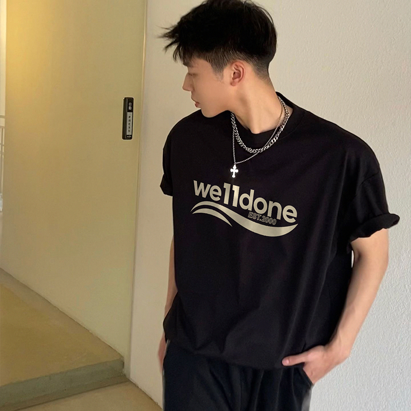 WE11DONE KONNE美式街头圆领T恤男2025夏季新款休闲宽松短袖上衣