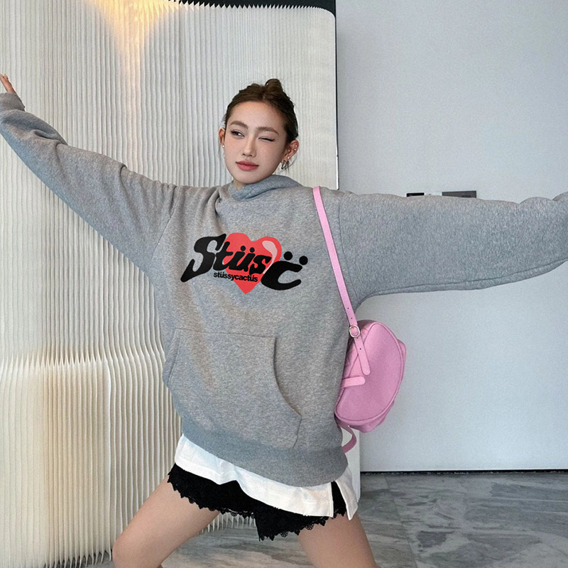 RRR123 X CPFM爱心印花连帽卫衣男春秋新款加绒美式复古高街上衣