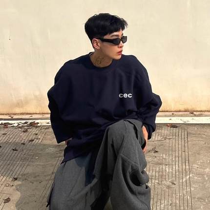 CHANCECHANCE KimChan圆领卫衣男秋季宽松长袖套头潮牌t恤上衣cec