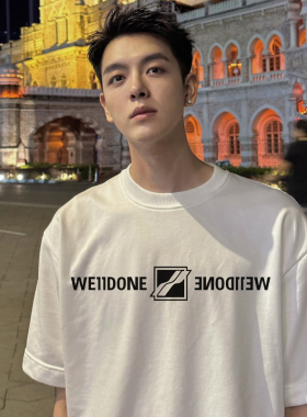 WE11DONE KONNE短袖t恤男夏季纯棉白色美式高街重磅男生体恤上衣