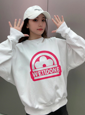 WE11DONE KONNE白色印花圆领卫衣男复古高街美式休闲重磅长袖上衣
