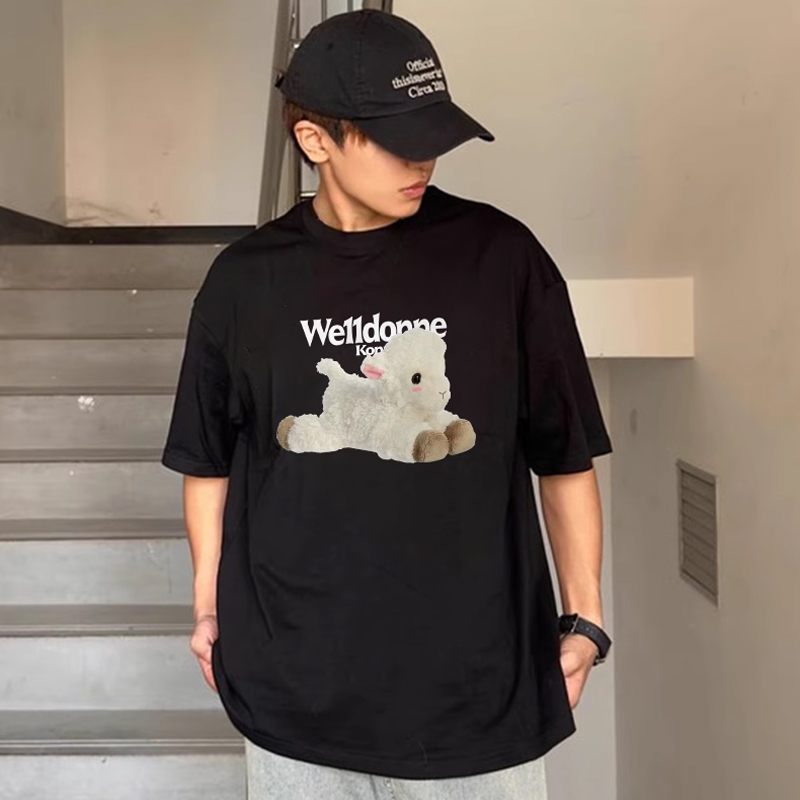WE11DONE KONNE小羊印花美式街头嘻哈T恤上衣短袖男青少年情侣款