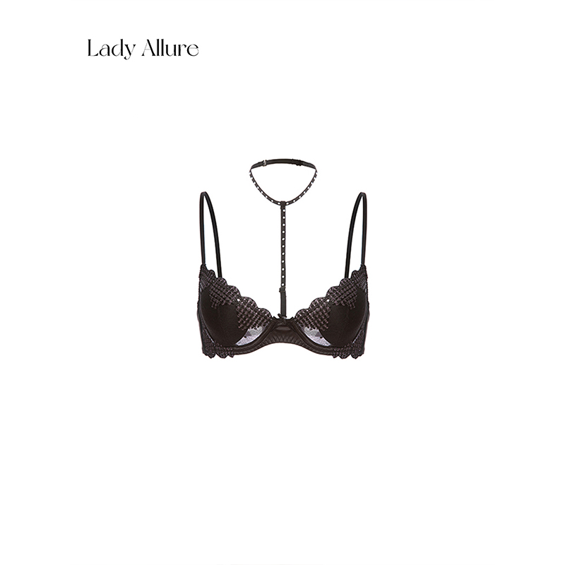 「LA」桃心猎手*挂脖美学内衣女爱心网纱刺绣性感聚拢收副乳胸罩