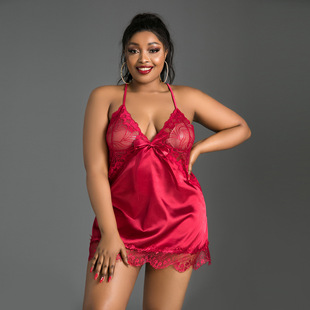 Sexy V-Neck Pajamas Two Piece Suit Plus Size睡衣两件套加大码