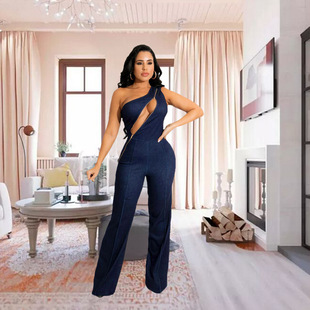 Oblique 连体裤 Shoulder Jumpsuit性感斜肩拉链修身 ZipSlim Sexy