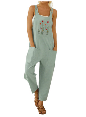 Loose Casual Print Pocket Overalls宽松休闲印花口袋连体背带裤