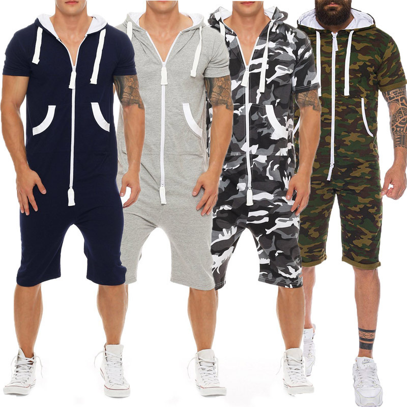 NewCamouflage Hooded Short Sleeve Bodysuit迷彩连帽短袖连体服
