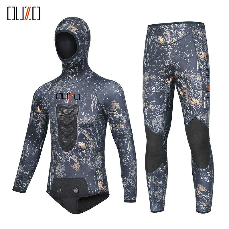 3/5mm潜水服分体加厚防寒服保暖半干式自由潜浮潜泳衣迷彩猎鱼服