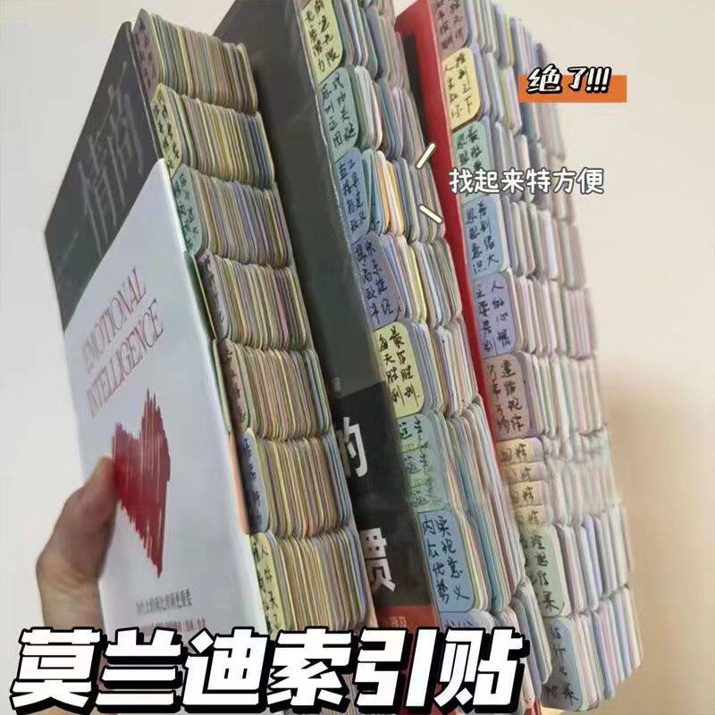 莫兰迪色书本索引贴标签贴可书写透明便利贴贴纸学生小条标记N次