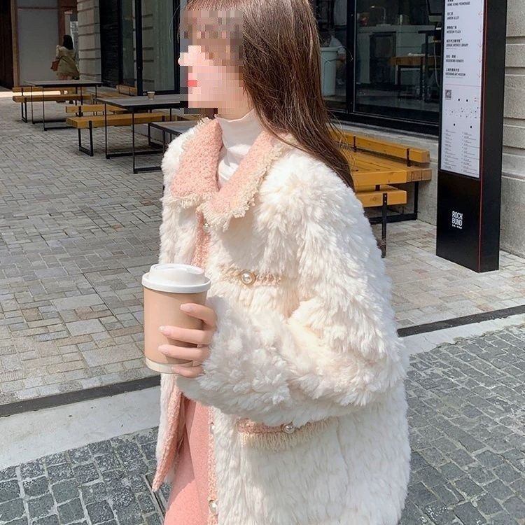 小香风羊羔毛外套女秋冬新款韩系温柔风显瘦加厚皮毛一体棉服