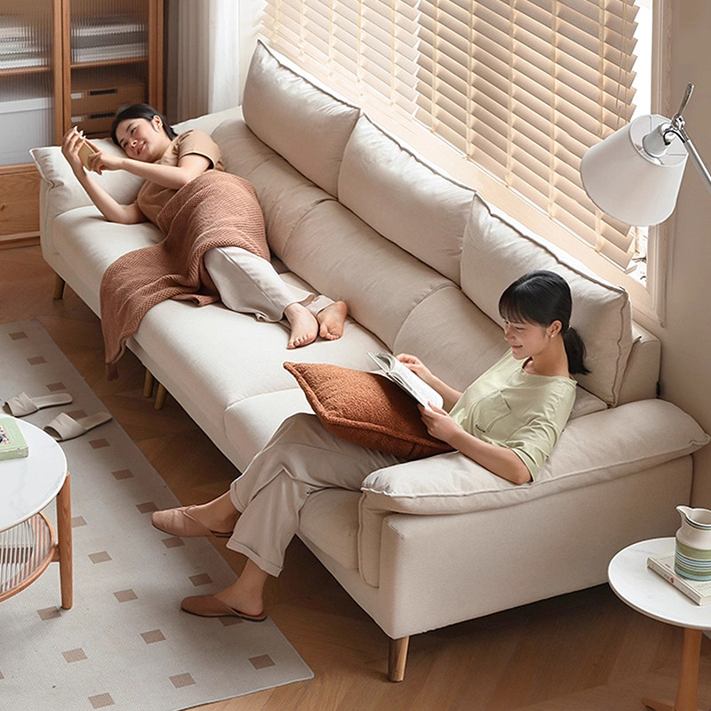 2026新款布艺沙发客厅简约三人位真皮沙发家用白色猫抓高脚布沙发