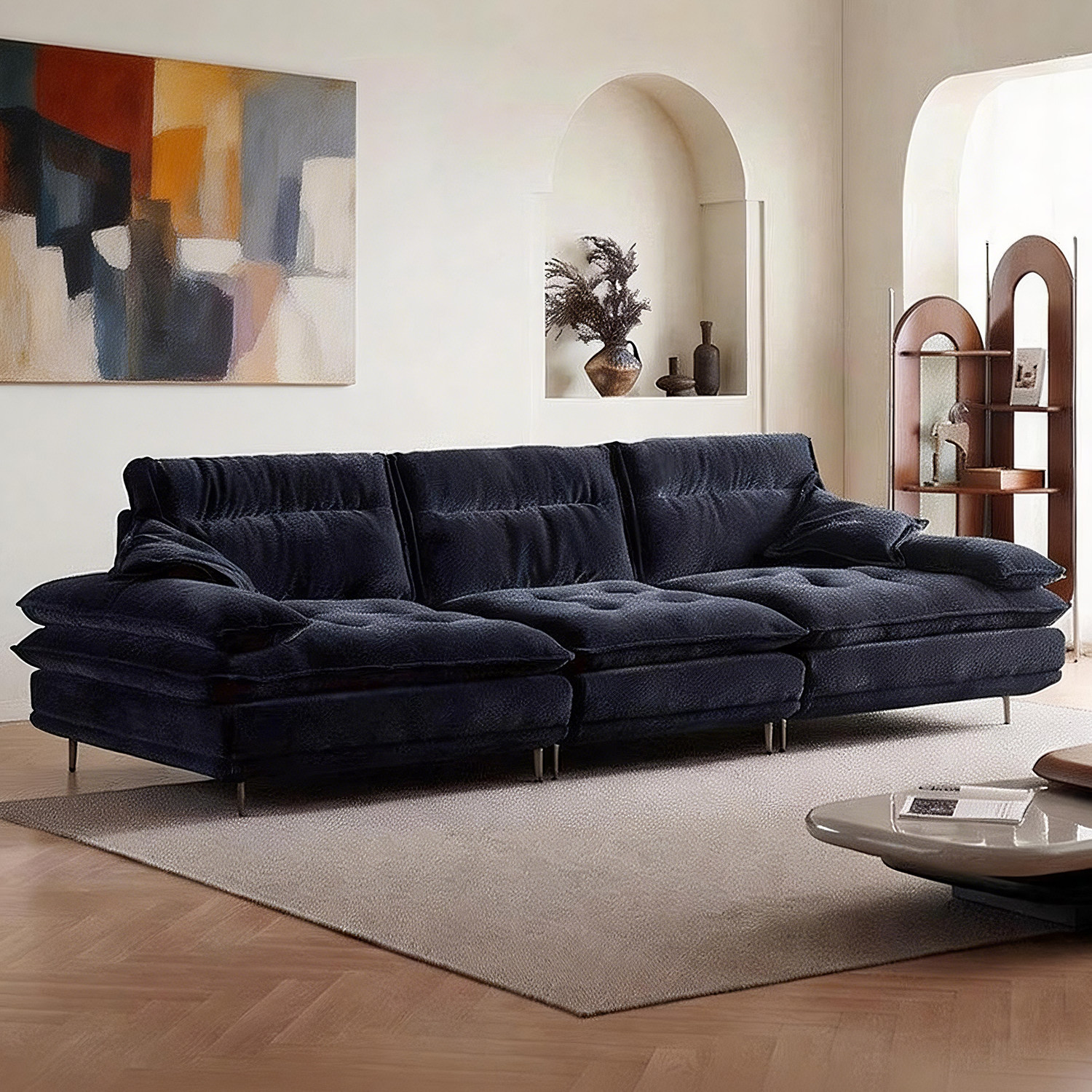 上进意式极简雪尼尔布艺大坐深全拆洗棉麻移动调节靠背布艺沙发