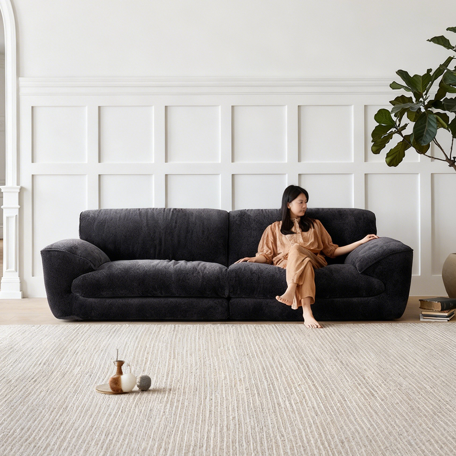 上进兰德里沙发复古布艺沙发意式极简客厅可拆洗雪尼尔风格沙发