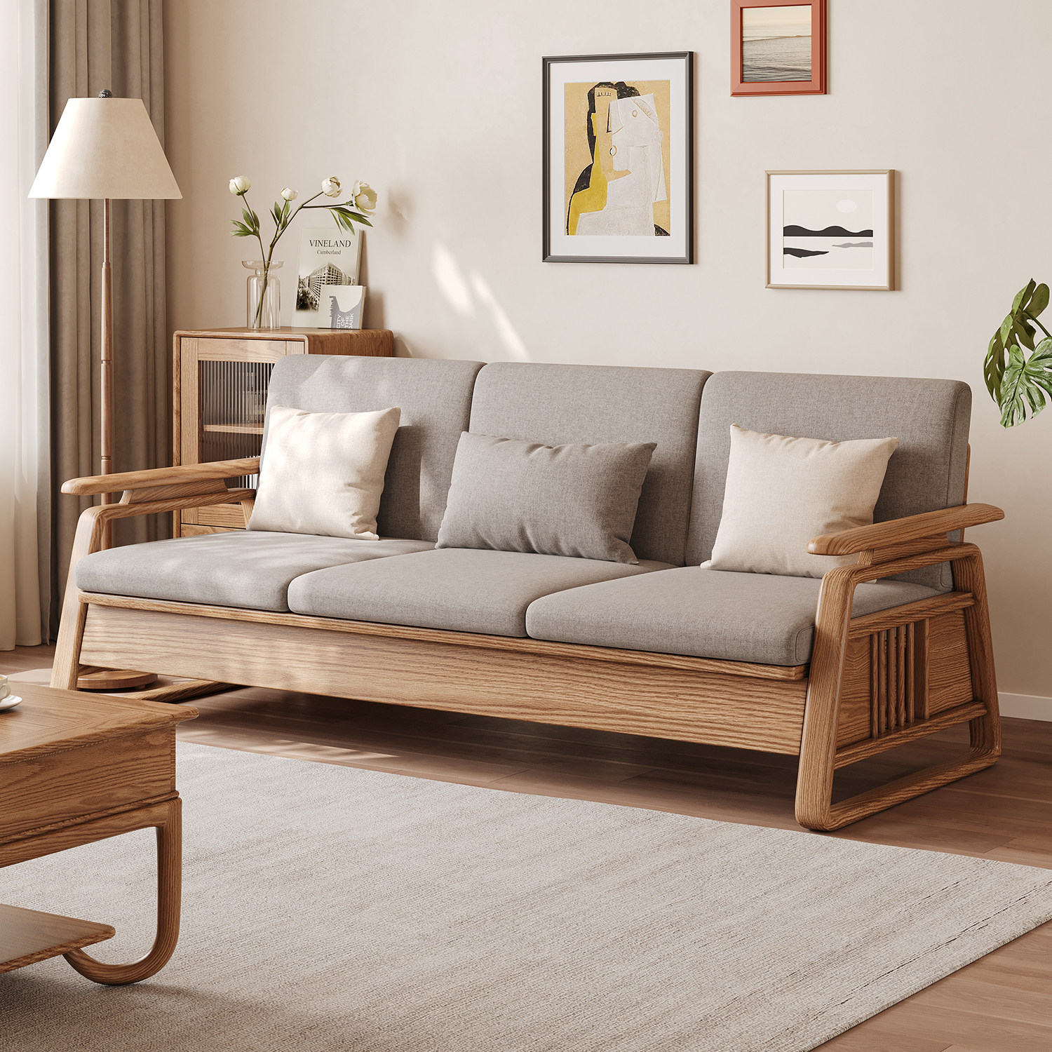 实木沙发26新款冬夏两用北欧三人位储物现代简约白蜡木实木沙发