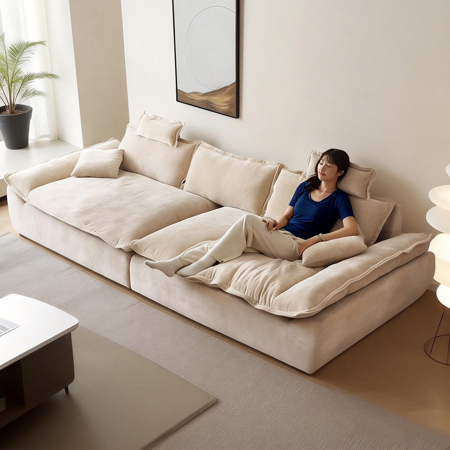 帆船沙发现代简约雪尼尔可全拆洗可调节高头靠大坐深布艺直排沙发