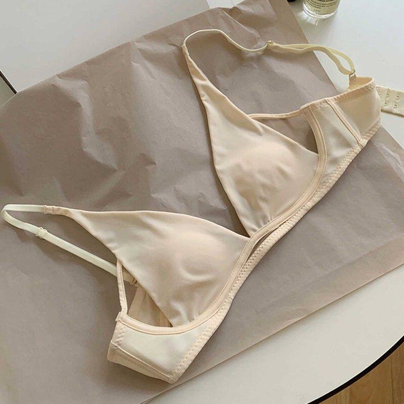 夏季超薄无痕内衣女速干小奶皮微聚拢无钢圈收副乳法式三角杯文胸