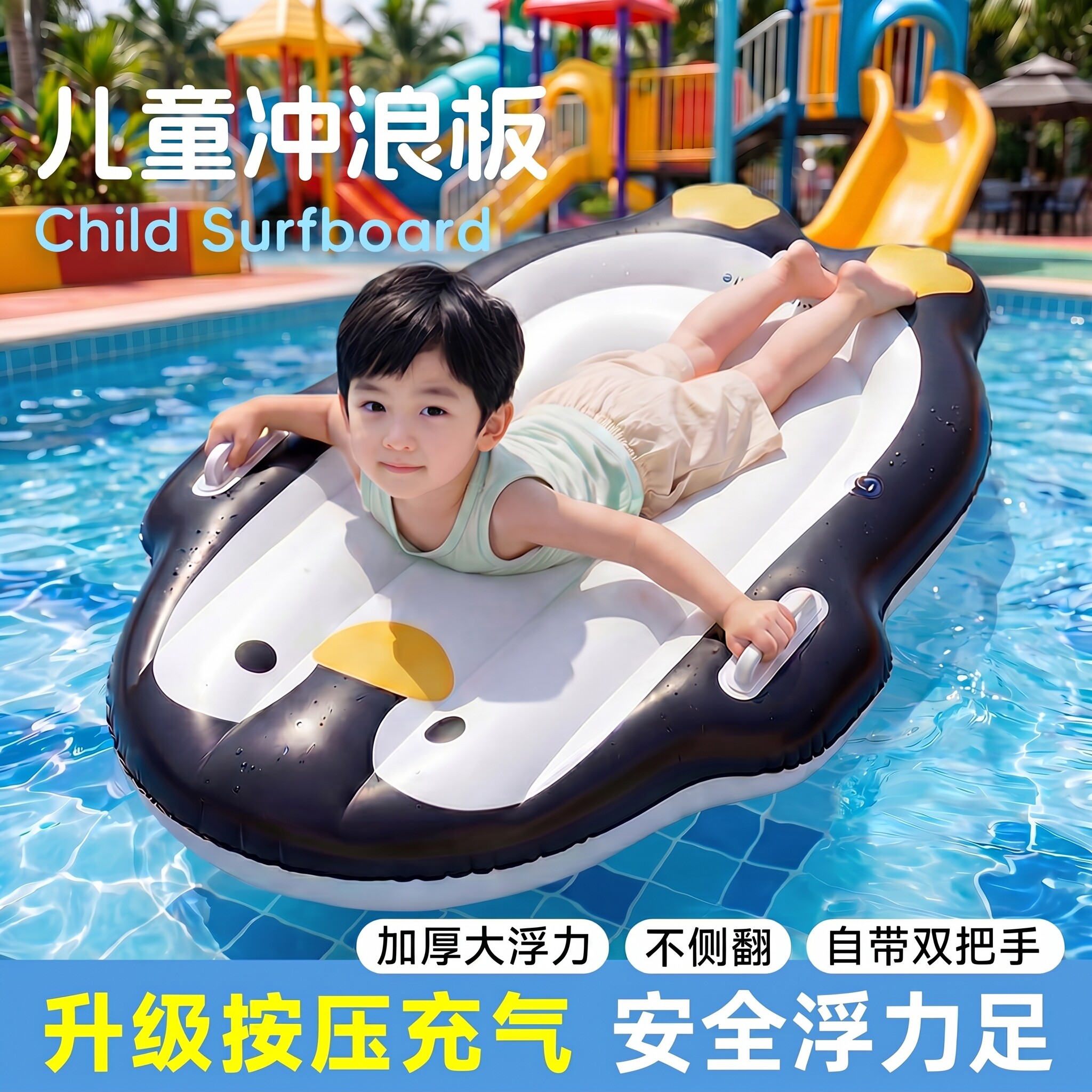 儿童游泳冲浪板趴板充气加大加厚戏水浮排带把手水上小孩玩水装备