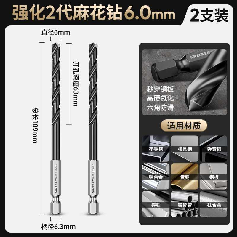 绿林六角柄含钴麻花钻头不锈钢高