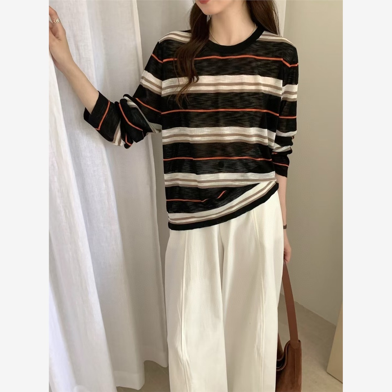 欧洲站早秋新款撞色圆领