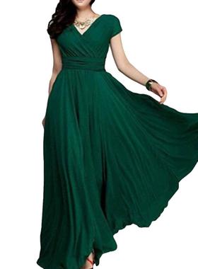 Casual V-Neck Slit Sexy Party Dress RobeV领短袖收腰连衣裙