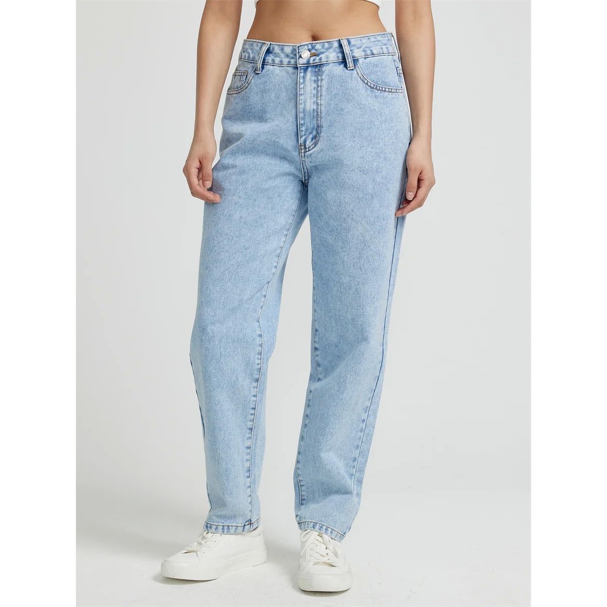High waisted straight leg denim pants  女士高腰直筒牛仔长裤