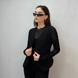 V领无袖纽扣开衫上衣V-neck sleeveless button up cardigan top