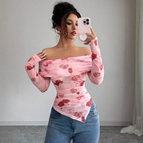 褶皱边不规则印花上衣 Irregular Print Top with Pleated Hem