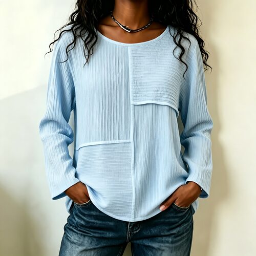 Round-neck seam-stitched long-sleeved top圆领拼接长袖上衣