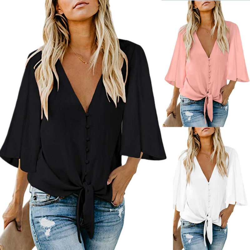 Casual Bow Shirt Multicolor Top  女士休闲蝴蝶结衬衫多色上衣