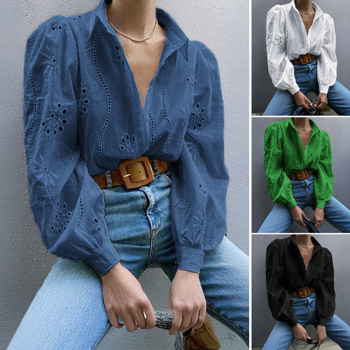 镂空泡泡袖女士上衣   Hollow out Bubble Sleeve Women's Top