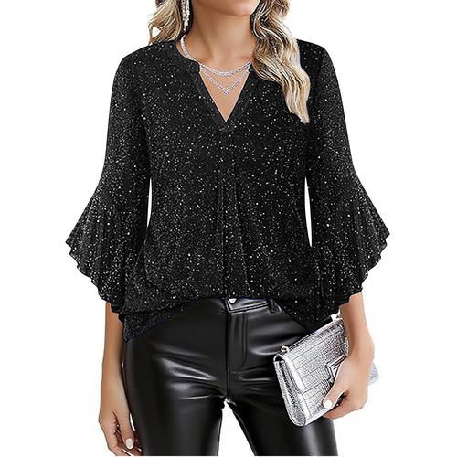 网纱V领七分袖上衣 Mesh V-neck seven quarter sleeve top
