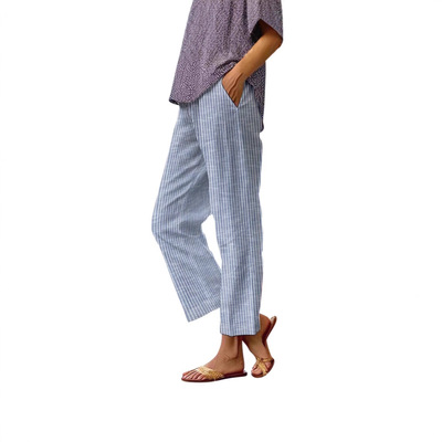 拼色松紧高腰长裤  Color blocked elastic high waisted pants
