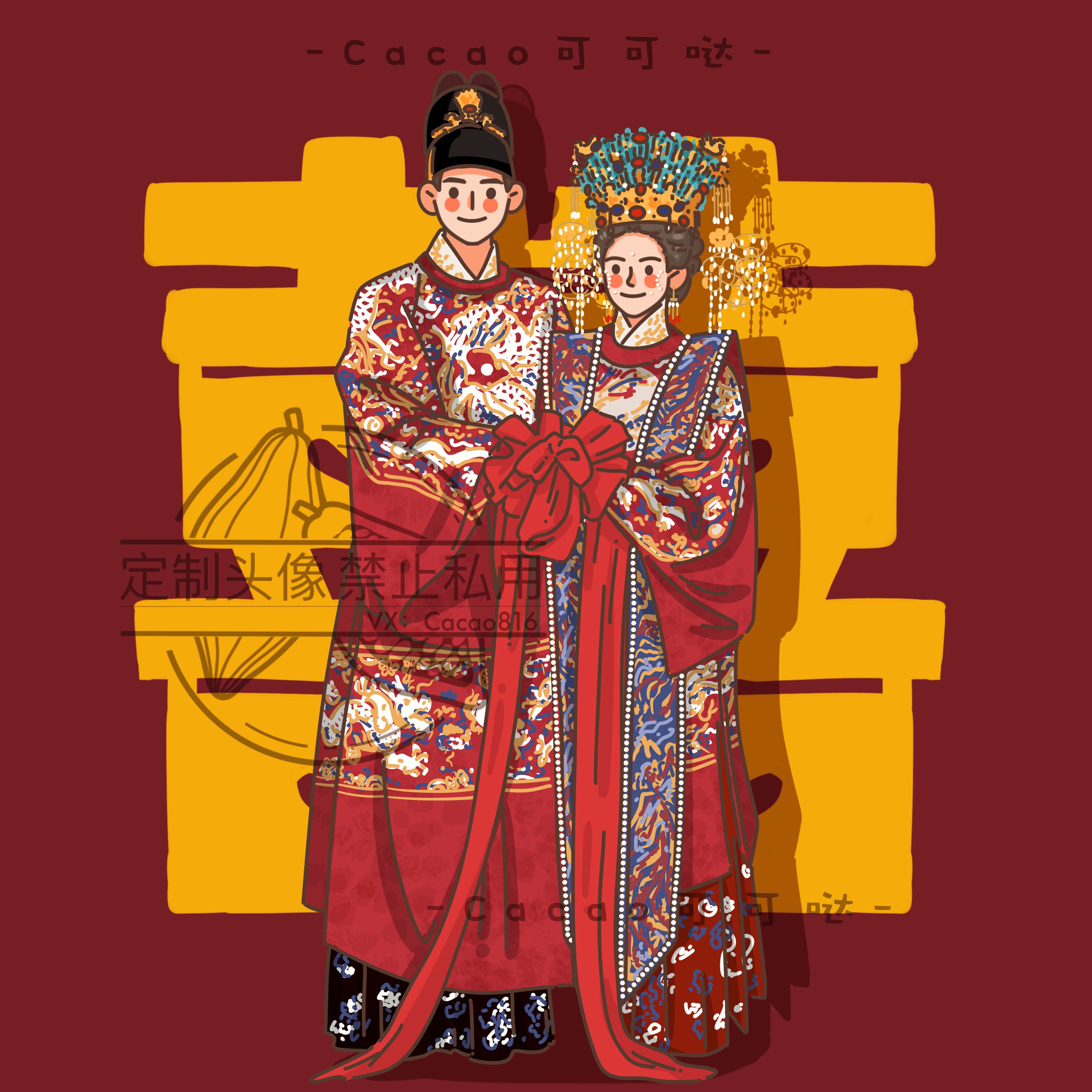 可可哒插画原创设计 新婚礼物手绘画请柬婚纱照人形迎宾立牌创意