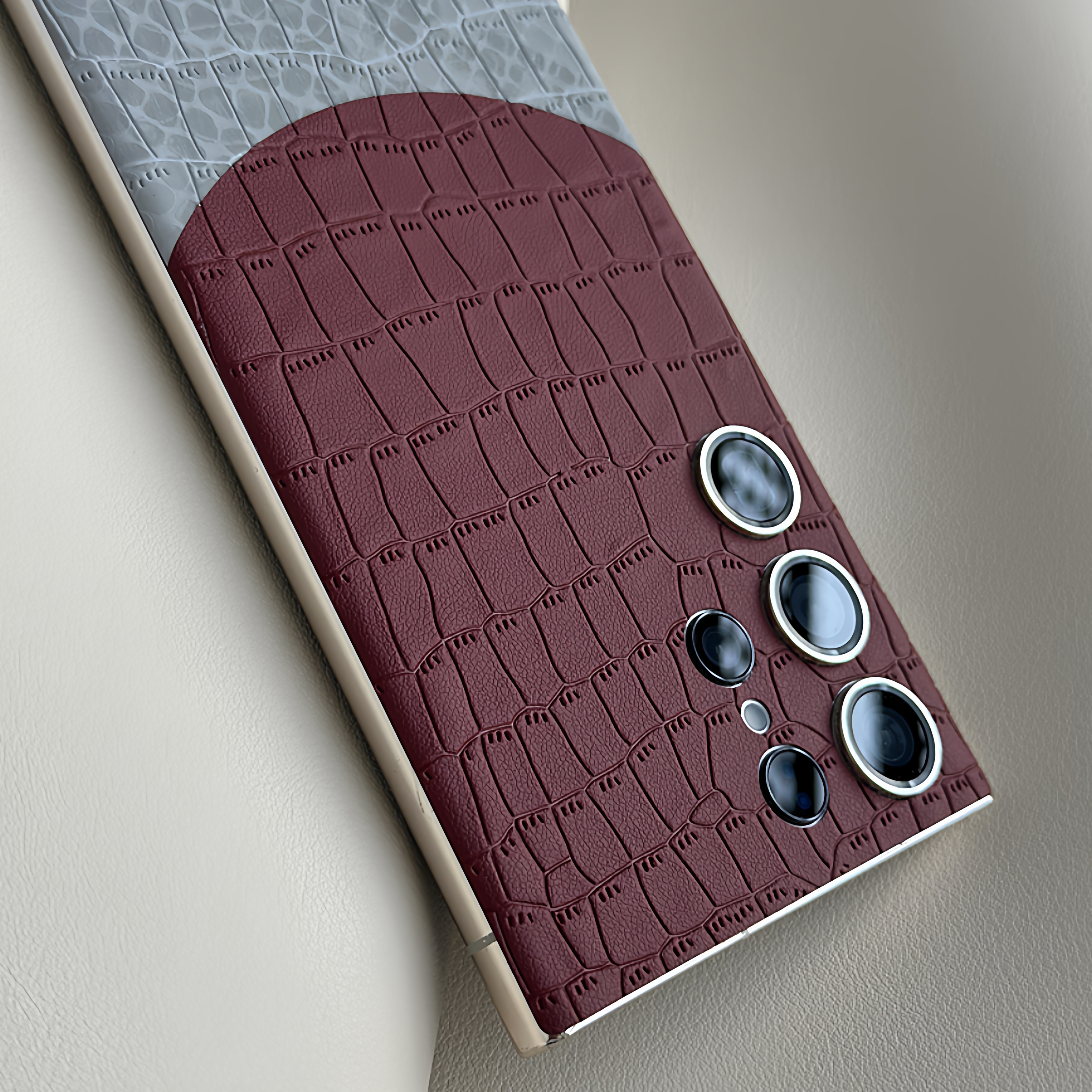 个性双色拼接素皮手机背膜