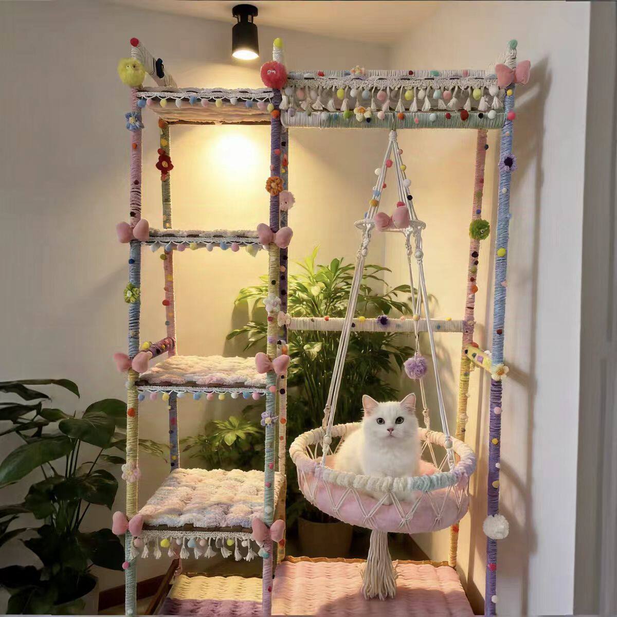 楠竹一体编织三层猫爬架图片