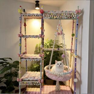 猫爬架成品衣架爬梯架子通用猫咪楠竹家用一体编织多巴胺阳台三层