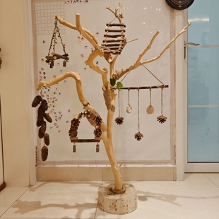 树枝树杆鹦鹉站架树干鸟站架原木站杆树杈秋千鸟笼实装饰木灯架