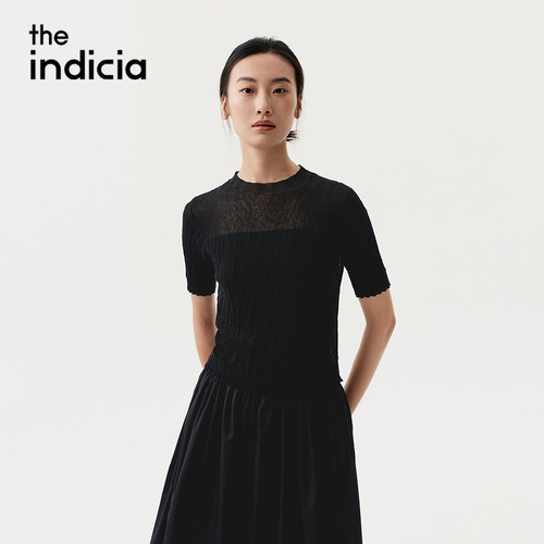 indiciaF2C5ZZ371F专柜正品标记女装褶皱肌理感显瘦针织衫吊牌589